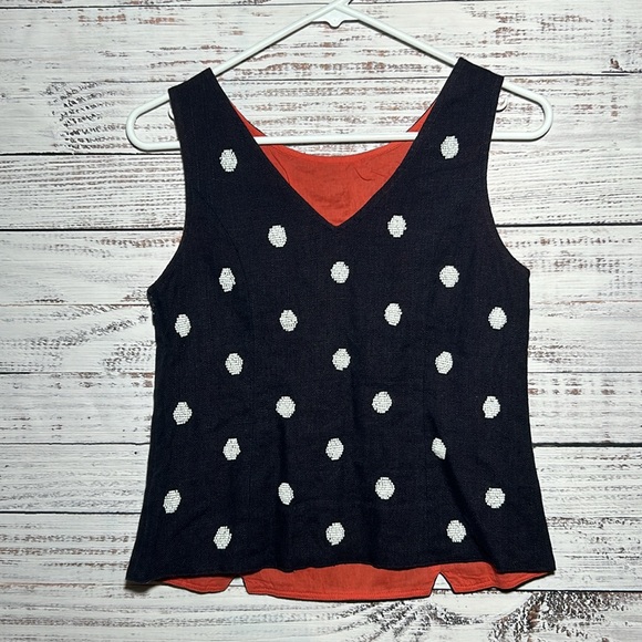 Anthropologie Odille Top Navy White Beaded Polka Dot Size 4 - Picture 8 of 16